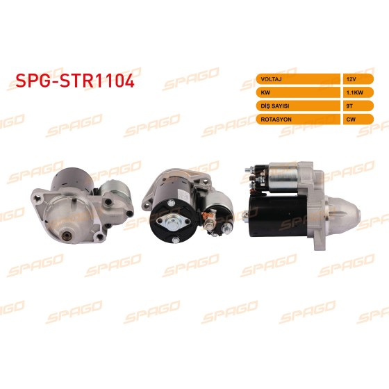 SPAGO Marş Motoru - 12V / 1.1 KW 9 Dis CW (STR6421) Mercedes-benz C Serisi (W203) C180, C200, C230 2002-2007 / E Serisi (W211) E200 2002-2008 / Mercedes-benz Sprinter (B906) 2008 - Kod SPG-STR1104 - OEM 51513901 ürün görseli