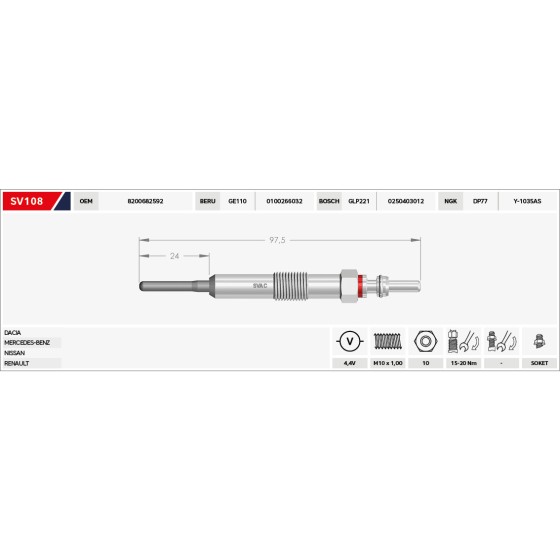 SVAC Isitma Kizdirma Bujisi Jitan-renault Fluence / Megan Iii / Kango II / Dacia Duster / Dacia Logan / Nissan Juke / Nissan Qashqai / Nissan Note 607-renault 1, 5 Dizel - Kod SV108 - OEM A4151590001 ürün görseli