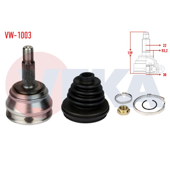 VEKA Aks Kafası - Sol-sag ON Dis Volkswagen Golf Iii (1h1) 1.6 Dis Uzunluk 139, 5 Mm 1991-1999 - Kod VW-1003 - OEM 191407311B ürün görseli
