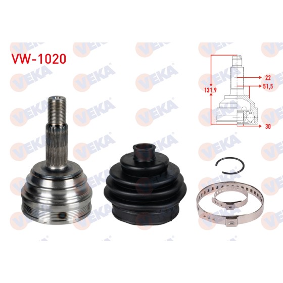 VEKA Aks Kafası - Diş Volkswagen Polo 1.3-1.4-1.6 (94-01), Volkswagen Golf E.m (83-99), Volkswagen Caddy (95-04), Volkswagen Polo Classic-seat Cordoba-seat Ibiza 1.0l-1.4l-1.7l (97-) - Kod VW-1020 - OEM 6N0498099 ürün görseli