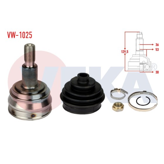 VEKA Aks Kafası - Sol-sag ON Dis Volkswagen Golf IV (1j1) 1.6i Uzunluk 129 Mm 1997-2005 - Kod VW-1025 - OEM 1J0498099A ürün görseli