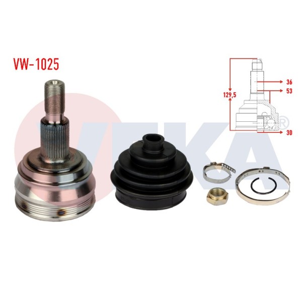 VEKA Aks Kafası - Sol-sag ON Dis Volkswagen Golf IV (1j1) 1.6i Uzunluk 129 Mm 1997-2005 - Kod VW-1025 - OEM 1J0498099A