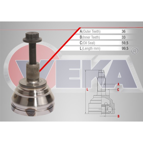 VEKA Aks Kafası - Sol-sağ ÖN Diş Volkswagen Golf 7 1.4 TSI, 5 Uzunluk 99, 5mm 2008-2013 - Kod VW-1048 - OEM 5M0498099 ürün görseli