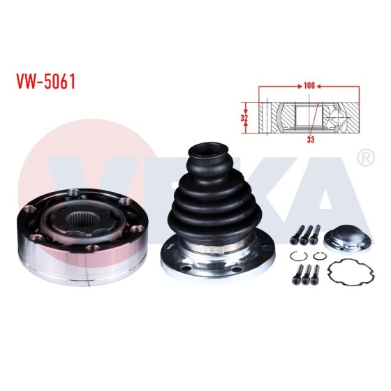 VEKA Aks Kafası - Sol-sag ON IC Volkswagen Caddy Iii (2ka, 2kh, 2ca, 2ch) 1.9 Audi TDI Freze Dis 33 Uzunluk 32 Mm 2004-2010 - Kod VW-5061 - OEM 191498103C ürün görseli
