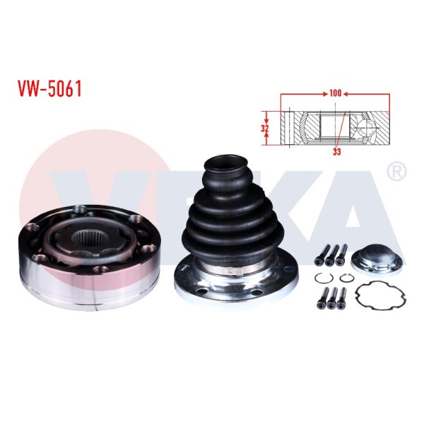 VEKA Aks Kafası - Sol-sag ON IC Volkswagen Caddy Iii (2ka, 2kh, 2ca, 2ch) 1.9 Audi TDI Freze Dis 33 Uzunluk 32 Mm 2004-2010 - Kod VW-5061 - OEM 191498103C