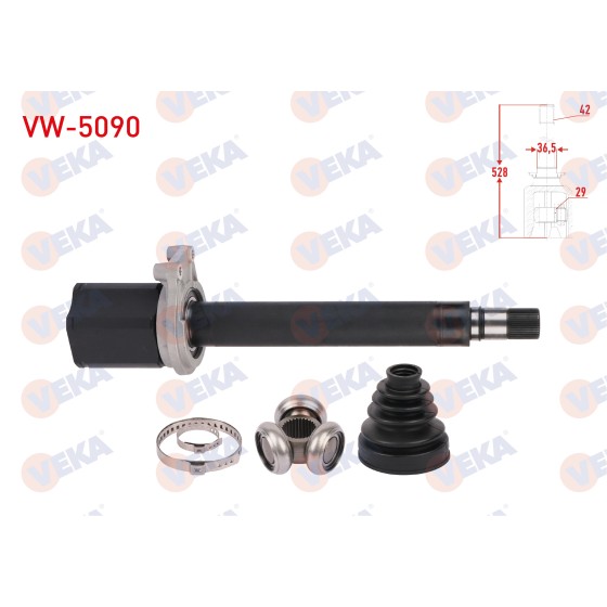 VEKA Sağ Aks Kafası - ON IC, 5 Uzunluk 528mm Volkswagen Crafter 2.0 Audi TDI A-t M-t 2016- / Man Tge 2.0 Audi TDI A-t M-t 2016 - Kod VW-5090 - OEM ürün görseli