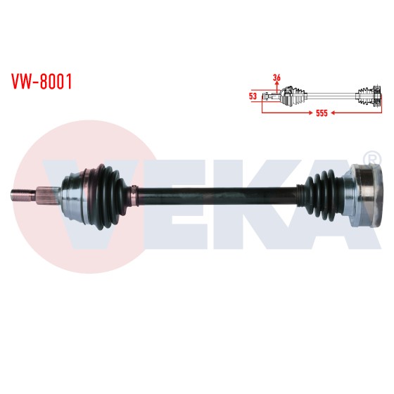 VEKA Komple Aks Sol ON Volkswagen Golf IV (1j1) 1.6i Uzunluk 555mm 1997-2005 - Kod VW-8001 - OEM 1J0407271F ürün görseli