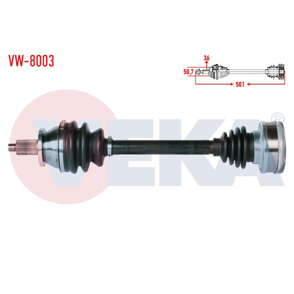VEKA Komple Aks Sol ON Volkswagen Polo (9N_) 1.4i 16V Uzunluk 501mm 2001-2012 - Kod VW-8003 - OEM