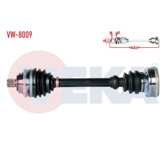 VEKA Komple Aks Sol-sag ON Volkswagen Transporter T4 2.4 D Absli 48 Dis Uzunluk 540.8mm 1990-2003 - Kod VW-8009 - OEM 701407271Q ürün görseli