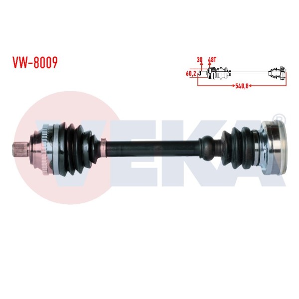 VEKA Komple Aks Sol-sag ON Volkswagen Transporter T4 2.4 D Absli 48 Dis Uzunluk 540.8mm 1990-2003 - Kod VW-8009 - OEM 701407271Q