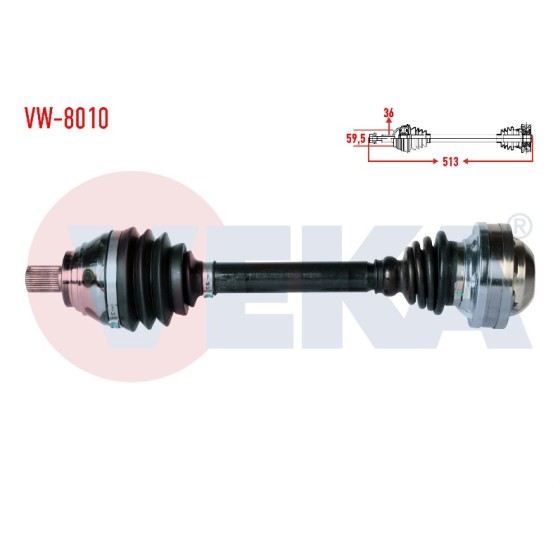 VEKA Komple Aks Sol ON Volkswagen Caddy Iii (2ka, 2kh, 2ca, 2ch) 1.9 Audi TDI Bjb Uzunluk 513mm 2004-2010 - Kod VW-8010 - OEM 2K0407271E ürün görseli