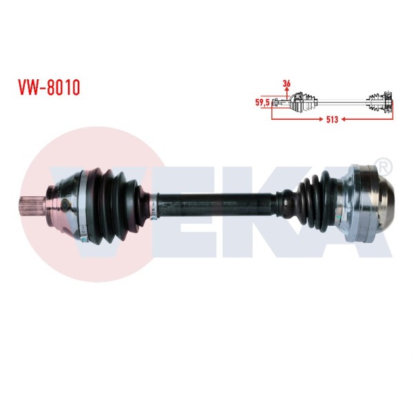 VEKA Komple Aks Sol ON Volkswagen Caddy Iii (2ka, 2kh, 2ca, 2ch) 1.9 Audi TDI Bjb Uzunluk 513mm 2004-2010 - Kod VW-8010 - OEM 2K0407271E