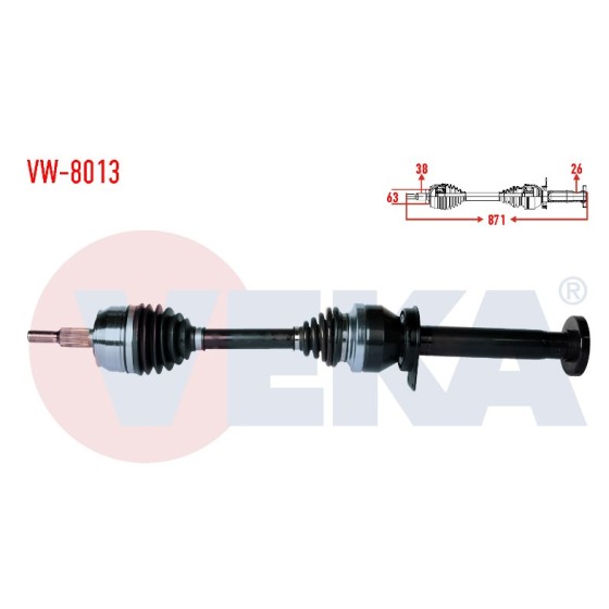 VEKA Komple Aks Sag ON Volkswagen Transporter V (7ha, 7hh, 7ea, 7eh) 2.5 Audi TDI Uzunluk 871mm 2003-2011 - Kod VW-8013 - OEM 7E0407272BB ürün görseli