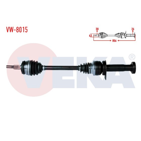 VEKA Komple Aks Sag ON T5 Axb 1, 9 Audi TDI 04-10 Gkn - Kod VW-8015 - OEM 7H0407272AJ ürün görseli