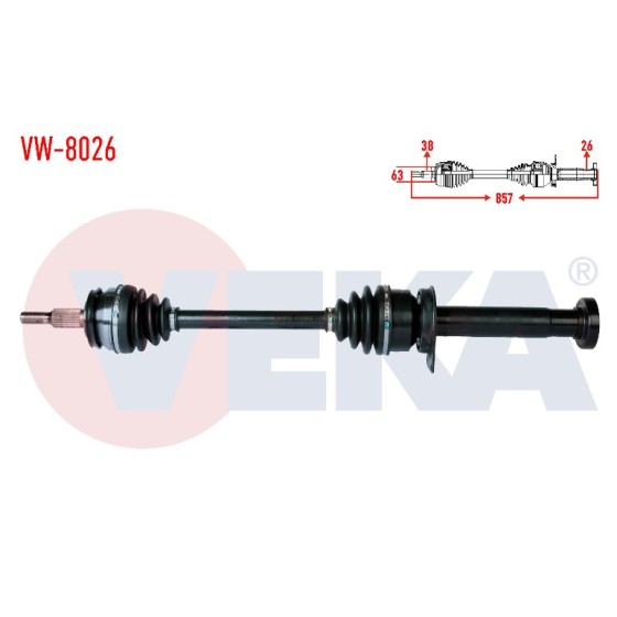 VEKA Aks Komple ON Sağ Volkswagen T6 2.0 Audi TDI M-t 102 HP 5 Vites Uzunluk 857mm 2011 - Kod VW-8026 - OEM 7E0407272S ürün görseli