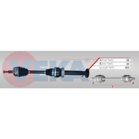 VEKA Komple Aks Sağ ÖN T6 2.0 Audi TDI M-t Uzunluk 883mm 2015 - Kod VW-8032 - OEM 7E0407276S ürün görseli