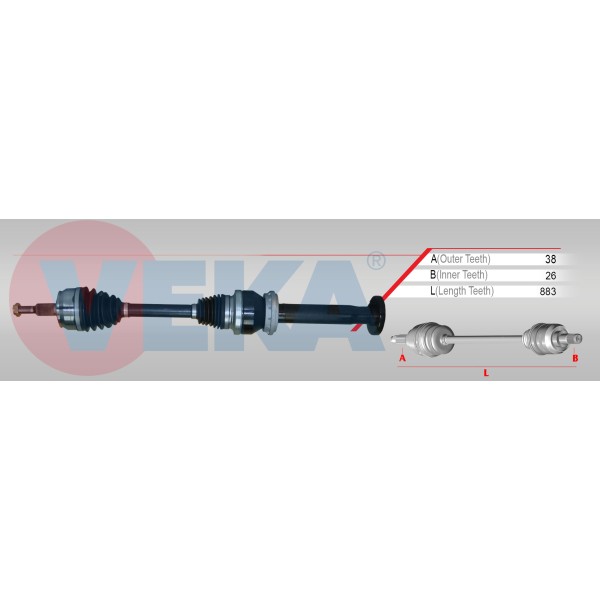 VEKA Komple Aks Sağ ÖN T6 2.0 Audi TDI M-t Uzunluk 883mm 2015 - Kod VW-8032 - OEM 7E0407276S