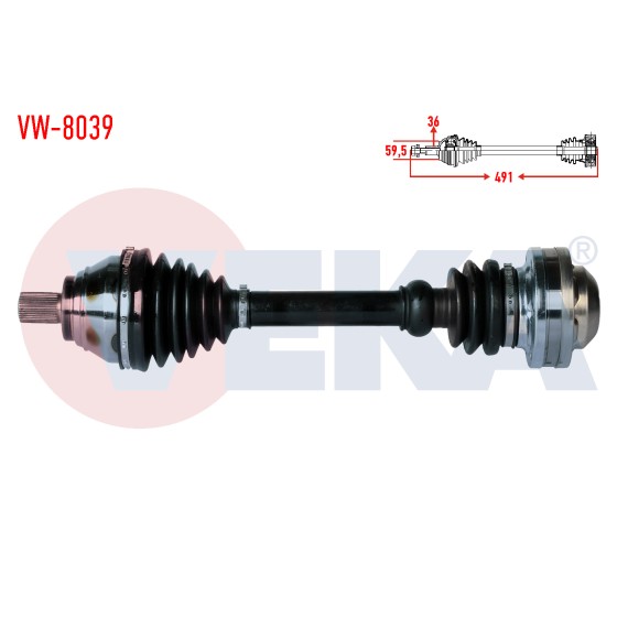 VEKA Komple Aks Sol ON Volkswagen Golf V (1k1) 2.0 Audi TDI M-t 6 Ileri Cffb Uzunluk 491mm 2003-2009 1K - Kod VW-8039 - OEM 1K0407271BN ürün görseli