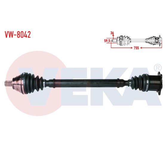 VEKA Komple Aks Sag ON Volkswagen Golf V (1k1) 2.0 Audi TDI A-t Cift Kavrama 6 Ileri Bma, Bmp Uzunluk 755mm 2003-2009 - Kod VW-8042 - OEM 1K0407272DQ ürün görseli