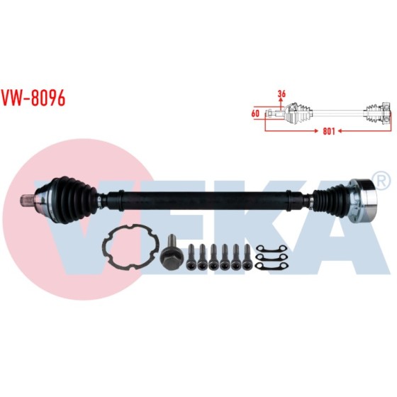 VEKA Komple Aks Sag ON Volkswagen Golf Vii (5g1) 1.6 Audi TDI A-t Uzunluk 801 Mm - Kod VW-8096 - OEM 1K0407272ST ürün görseli