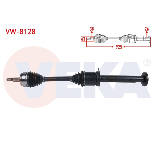VEKA Komple Aks Sag ON Uzunluk 925mm Volkswagen Transporter T5 2.5 Axd T6 2.0 Audi TDI 140 HB Caa Motor A-t 2003-2011 - Kod VW-8128 - OEM 7H0407272EE7H0407452HX7H0407272AS7H0407272AP7H0407452DX7H0407272BE