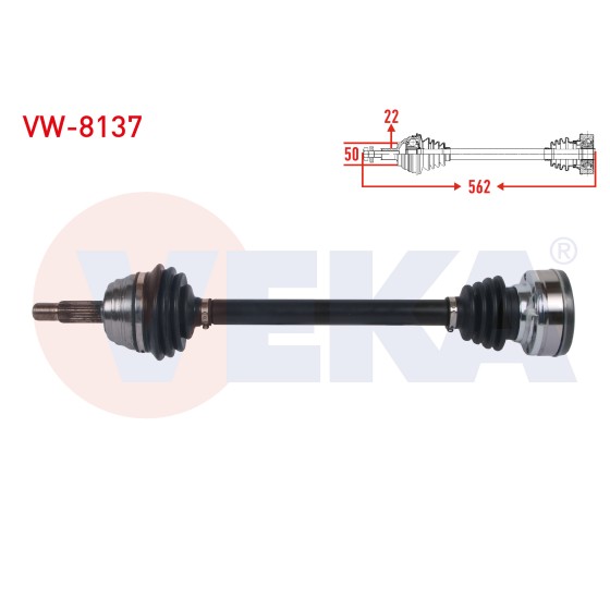 VEKA Komple Aks Sol ON Uzunluk 562mm Volkswagen Caddy II (9k9a) 1.9 D 1995-2004 / Seat Inca (6k9) 1.9 D 1995-2003 / Seat Cordoba I 1.9 D 1996-2002 - Kod VW-8137 - OEM 191407271N ürün görseli