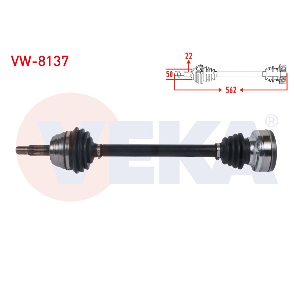 VEKA Komple Aks Sol ON Uzunluk 562mm Volkswagen Caddy II (9k9a) 1.9 D 1995-2004 / Seat Inca (6k9) 1.9 D 1995-2003 / Seat Cordoba I 1.9 D 1996-2002 - Kod VW-8137 - OEM 191407271N