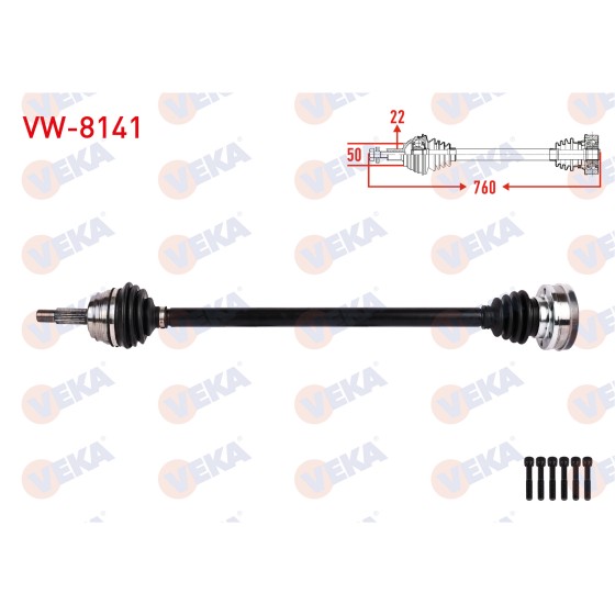 VEKA Komple Aks Sag ON Uzunluk 760mm Volkswagen Polo Classic 1.6 M-t 1995-2001 / Seat Ibiza II 1.3 - 1.4 - 1.6 M-t 1993-2002 / Seat Cordoba 1.6 M-t 1993-2002 - Kod VW-8141 - OEM 191407271N ürün görseli