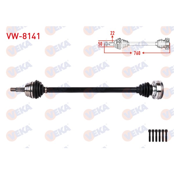 VEKA Komple Aks Sag ON Uzunluk 760mm Volkswagen Polo Classic 1.6 M-t 1995-2001 / Seat Ibiza II 1.3 - 1.4 - 1.6 M-t 1993-2002 / Seat Cordoba 1.6 M-t 1993-2002 - Kod VW-8141 - OEM 191407271N