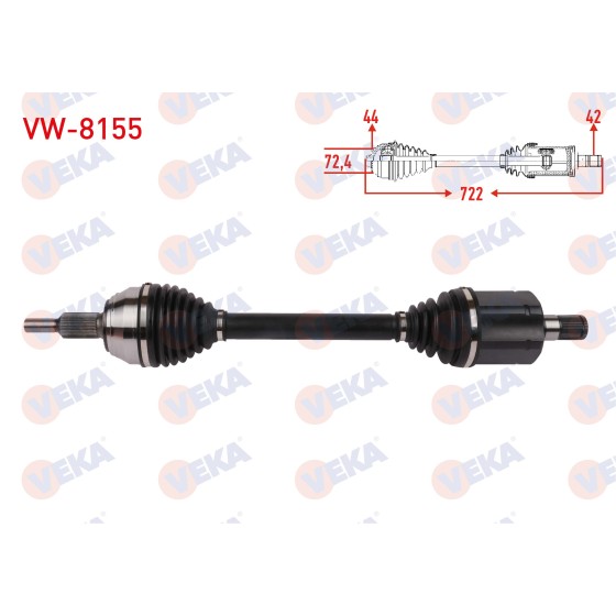 VEKA Komple Aks Sol ON Uzunluk 722mm Volkswagen Crafter 2.0 Audi TDI A-t 2016- / Man Tge 2.0 A-t 2016 - Kod VW-8155 - OEM 2N0407271J ürün görseli