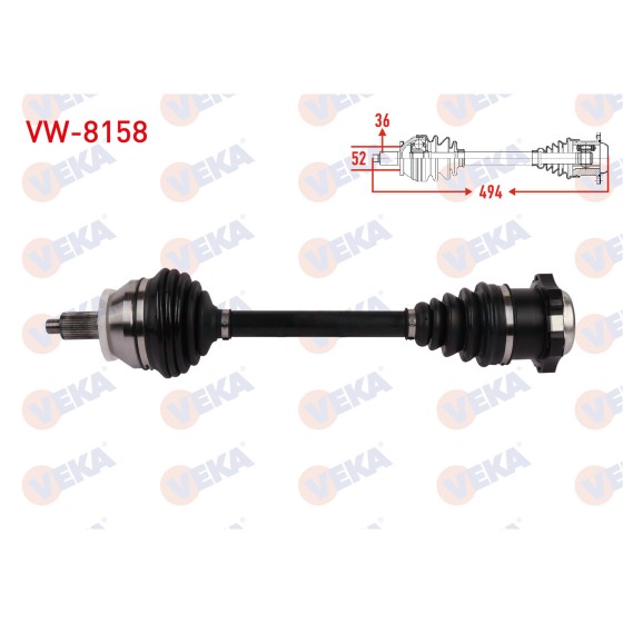 VEKA Komple Aks Sol ON Uzunluk 494mm Volkswagen Polo (9N_) 1.4 A-t 2001-2012 / Seat Ibiza (6l1) 1.4 A-t 2002-2007 / Seat Cordoba (6l2) 1.4 2002-2007 / Skoda Fabia - Kod VW-8158 - OEM 6Q0407271AM ürün görseli