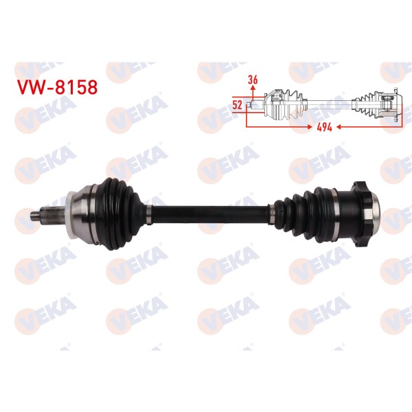 VEKA Komple Aks Sol ON Uzunluk 494mm Volkswagen Polo (9N_) 1.4 A-t 2001-2012 / Seat Ibiza (6l1) 1.4 A-t 2002-2007 / Seat Cordoba (6l2) 1.4 2002-2007 / Skoda Fabia - Kod VW-8158 - OEM 6Q0407271AM