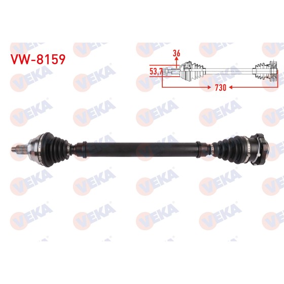 VEKA Komple Aks Sag ON Uzunluk 730mm Volkswagen Polo (9N_) 1.4 A-t 2001-2012 / Seat Ibiza (6l1) 1.4 A-t 2002-2007 / Seat Cordoba (6l2) 1.4 2002-2007 / Skoda Fabia - Kod VW-8159 - OEM 6Q0407272AR ürün görseli