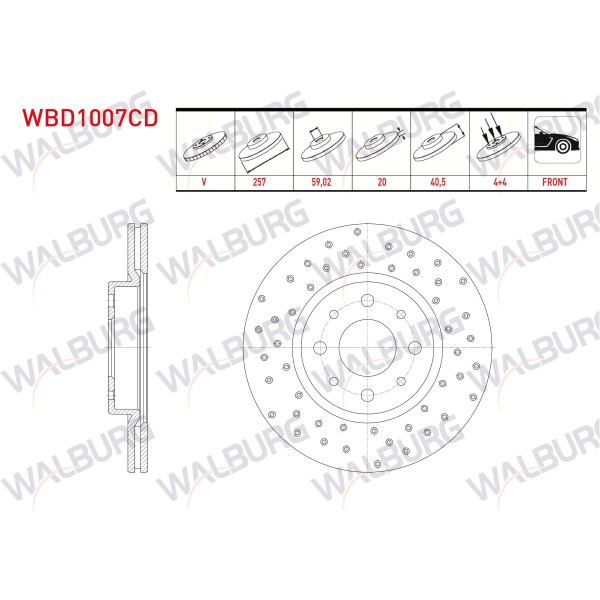 WALBURG Ön Fren Diski - Havali Kaplamali Performans Delikli 4 Bjn, 02x40, 5 Fiat Linea 1.4 2007 - OEM WBD1007CD