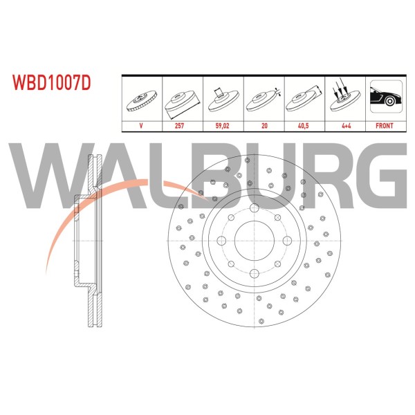 WALBURG Ön Fren Diski - Havali Performans Delikli 4 Bjn, 02x40, 5 Fiat Albea 1.3 Mjt-1.6 03-07 / Fiat Linea 1.3 Mjt-1.6 Mjt 2007- / Fiat Doblo 1.6 1.3 Mjt - Kod WBD1007D - OEM 0060806137