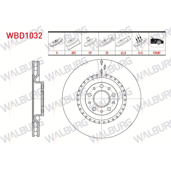 WALBURG Ön Fren Diski - Havali 5 Bjn, 6 Fiat Doblo Maxi 1.6 Mjt 2010- / Fiat Doblo Maxi 1.3 Mjt 2010- / Fiat Doblo Maxi 1.4 2010 - Kod WBD1032 - OEM 51854567