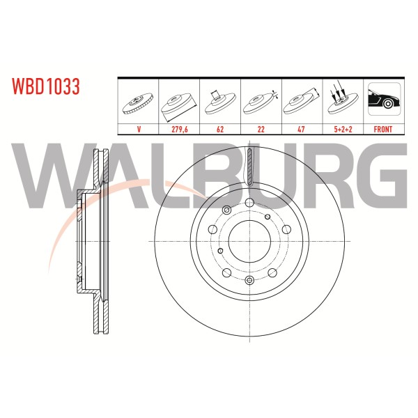 WALBURG Ön Fren Diski - Havali 5 Bjn 279, Suzuki SX4 1.6 2006-2013 / Suzuki SX4 1.5 Vvt-i 5 2006-2013 / Fiat Sedici 1.6 16V 2006 - Kod WBD1033 - OEM 55311-79J01