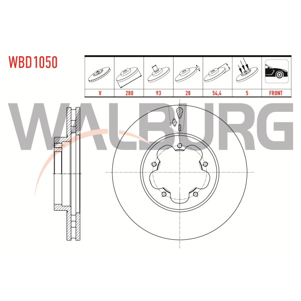 WALBURG Ön Fren Diski - Havali Ford Transit (V347) 2.2 TDCI Onden Cekis 5 Bijon, 4 2006-2014 6c11 1125 BB - Kod WBD1050 - OEM 1371394