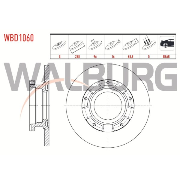 WALBURG Arka Fren Diski - Duz Ford Transit Ford Custom (V362) 2.2 TDCI 5 Bijon Absli, 8 2012- BK21 2a097 BA BK21 2a097 FA - Kod WBD1060 - OEM 1764282