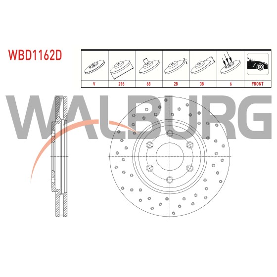 WALBURG Ön Fren Diski - Havali Performans Delikli 6 Bjn Nissan Navara (D40) 2.5 DCI 2005-2015 / Pathfinder (R51) 2.5 DCI 2005 - Kod WBD1162D - OEM 40206-EB300 ürün görseli