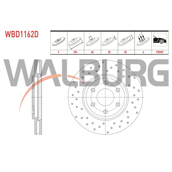 WALBURG Ön Fren Diski - Havali Performans Delikli 6 Bjn Nissan Navara (D40) 2.5 DCI 2005-2015 / Pathfinder (R51) 2.5 DCI 2005 - Kod WBD1162D - OEM 40206-EB300