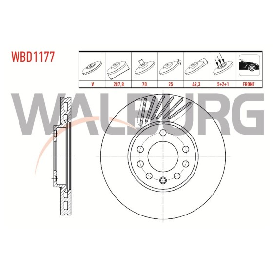 WALBURG Ön Fren Diski - Havali Opel Vectra B 2.0i 5 Bijon 287,, 3 1995-2003 - Kod WBD1177 - OEM 569056 ürün görseli