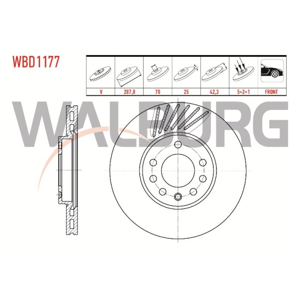 WALBURG Ön Fren Diski - Havali Opel Vectra B 2.0i 5 Bijon 287,, 3 1995-2003 - Kod WBD1177 - OEM 569056
