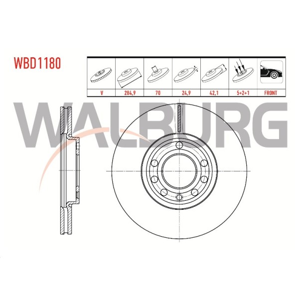 WALBURG Ön Fren Diski - Havali Opel Vectra C 1.6 16V 5 Bijon 284, 7x24,, 1 2002-2008 - Kod WBD1180 - OEM 46836491