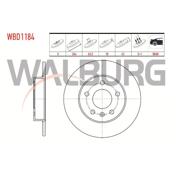 WALBURG Arka Fren Diski - Duz Opel Astra G (F69) 1.8 16V 5 Bijon, 5x42 1998-2005 - Kod WBD1184 - OEM 569109
