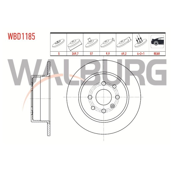 WALBURG Arka Fren Diski - Duz Opel Vectra B 1.6i 4 Bijon 269, 7x9,, 2 1995-2003 - Kod WBD1185 - OEM 569209