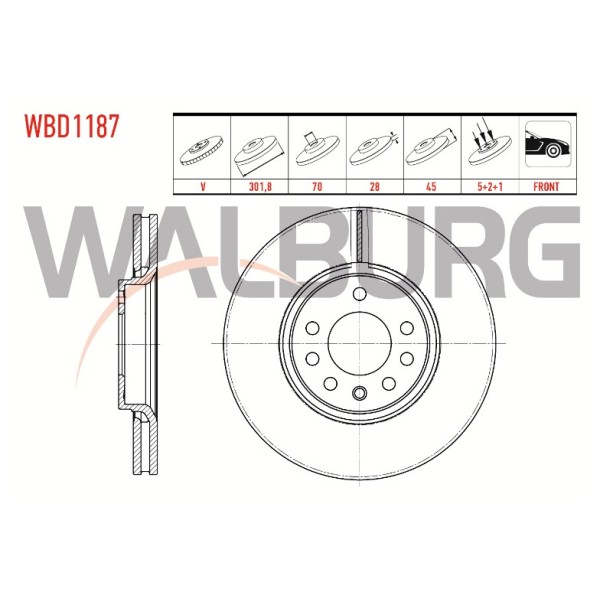 WALBURG Ön Fren Diski - Havali Opel Vectra C 1.8 16V 5 Bijon 301, 2002-2008 - Kod WBD1187 - OEM 569004
