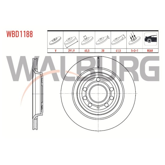 WALBURG Arka Fren Diski - Havali Opel Vectra C 1.6 16V 5 Bijon 291,, 5x41, 5 2002-2008 - Kod WBD1188 - OEM 46836490 ürün görseli