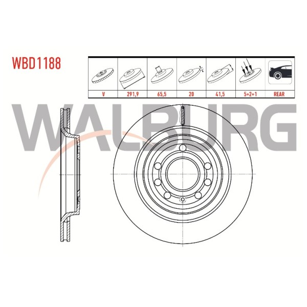 WALBURG Arka Fren Diski - Havali Opel Vectra C 1.6 16V 5 Bijon 291,, 5x41, 5 2002-2008 - Kod WBD1188 - OEM 46836490