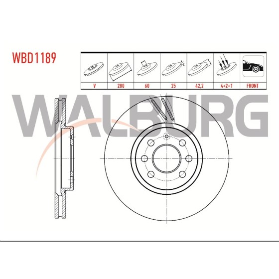WALBURG Ön Fren Diski - Havali Opel Combo C 1.3 CDTI 4 Bijon, 2 2001-2006 - Kod WBD1189 - OEM 569006 ürün görseli